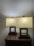 Robert Abbey Doughnut Accent Lamp Pair Antique Silver Rectangular Shade. Fixed Price $800.00.