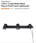 Globe Electric 1.85 Ft. 3-LIGHT Matte Black Plug-in Fixed Track Lighting Kit. Fixed Price $27.93.