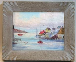 Canadian Oil Painting Marine East Coast Fishing Boats Folk Carved Frame Vintage. Fixed Price $90.56.