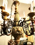 Estate Italy Chandelier Vineyard Wood Carved & Tole Metal 12 Light Italian. Fixed Price $750.00.