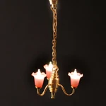 1/12 Dolls House Light - 3 Arm Pink Flower Chandelier LT6069/EL122. Fixed Price $23.86.