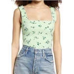 Leith Nora Floral Tank Top Size Green Veranda Square Neck Cropped Sleeveless. Fixed Price $13.22.