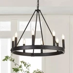 8-LIGHT Farmhouse Wagon Wheel Chandelier, D24" Black Round Chandeliers For Di.... Fixed Price $181.78.