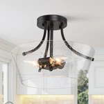 Laluz 3-LIGHT Semi Flush Mount Ceiling Light, 13 Seeded Clear Glass Black. Fixed Price $139.22.