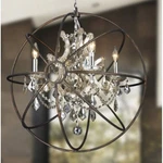 4-LIGHT D24''H26'' Chrome W/ Flemish Brass Cage Golden Teak Crystal Chandelier. Fixed Price $1155.00.