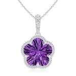 Angara 3.77 Ctw Flower Amethyst Twisted Wire Halo Pendant Necklace In 14K Gold. Fixed Price $1484.10.