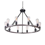 Hampton Bay Stratton 10-LIGHT Black Woodgrain Wagon Wheel Chandelier. Fixed Price $212.85.
