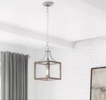 Boswell Quarter 1-LIGHT Brushed Nickel Mini-pendant With Weathered Wood Accents. Fixed Price $59.95.