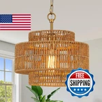 Tunkayli 12.6 Rattan Pendant Light Fixture Vintage Farmhouse Hand-woven Boho. Fixed Price $79.93.
