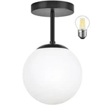 6" Mid Century Modern Globe Semi Flush Mount Inch, Frosted And Black. Fixed Price $60.99.