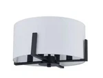 Home Decorator Manhattan 4-LIGHT Matte Black Semi Flush Mount White Drum Shade. Fixed Price $35.98.