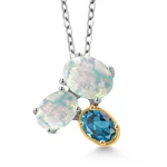 925 Silver And 10K Yellow Gold White Opal London Blue Topaz Pendant. Fixed Price $114.99.