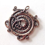 Large Jormungandr Spiral Pendant, Occult World Serpent With Runic Magic Symbols. Fixed Price $59.00.