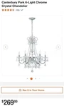 Home Decorators Collection 6-LIGHT Chrome Crystal Chandelier R2 7473. Fixed Price $131.00.