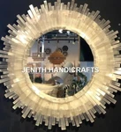 Luxury Handmade Selenite Crystal Wall Mirror Round Sunburst Frame Elegant Wh. Fixed Price $245.00.