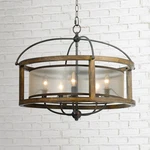 Cal Lighting Mission 26" Wide Rustic Wood 5-LIGHT Pendant Chandelier. Fixed Price $852.00.