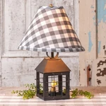 Irvins Tinware Colonial Lantern Lamp With Gray Check Shade. Fixed Price $125.95.
