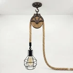 Industrial Metal Cage Pendant Light Wood Pulley Hanging Plug Swag Ceiling Lamp. Fixed Price $56.25.