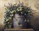 Metal Pot With Lavender And Ivy Oil Painting 8X10 Print. Fixed Price $20.00.