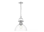 Golden Lighting Duncan 100-WATT Chrome Shaded Pendant W/ Clear Glass. Fixed Price $140.00.