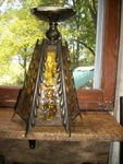 Vintage Fredrick Raymond Ceiling Light Fixture Brass & Amber Bubbled Glass Panes. Fixed Price $55.00.