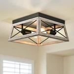 Dewenwils Farmhouse Flush Mount Ceiling Light, Metal Fixture W/ Wood Grain. Fixed Price $49.99.