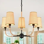 Ayshwilldec 28" Black Boho Rattan CHANDELIER5-LIGHT Coastal Pendant Fixture 1104. Fixed Price $54.00.
