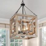 Ksana Pendant Lights, Farmhouse Rustic Wood Square Chandelier 13.5 W, Brown. Fixed Price $84.97.