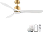52" Smart Ceiling Fan With Lights, Remote, Voice Control, Gold & White. Fixed Price $249.99.