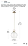 Kichler Laria 1 Light Pendant Fixture With Clear Glass Globe. Fixed Price $160.00.