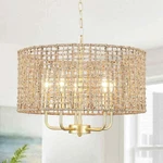 Lwytjo Nevarez 5-LIGHT 18.9" Gold Rattan Boho Pendant Chandelier Drum Shade. Fixed Price $100.79.
