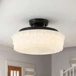 Youngrender 14" Schoolhouse Black Flush Mount Ceiling Light Fixture Milk Glass. Fixed Price $137.20.