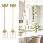 Zeyu Gold Pendant Fixtures 2 Pack, Vintage 1-LIGHT Hanging Lamp, Kitche.... Fixed Price $97.16.