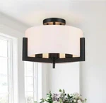 True Fine 14" 3-LIGHT Semi Flush Mount Ceiling Black Drum Shade Fixture. Fixed Price $38.25.