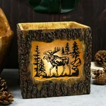 Rustic Pine Forest Elk Moose Faux Carved Wood Bark Night Light Lamp Sculpture. Fixed Price $61.99.