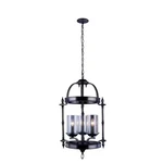 World Imports Tresor 3-LIGHT Pendant, Antiqued Pewter, Clear Seeded Glass Shades. Fixed Price $140.18.