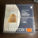 Hampton Bay Highler 60W Matte Black Hanging Pendant Light Natural Rattan Shade. Fixed Price $75.99.