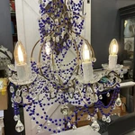 Vintage 6 Light Venetian Glass Petite Beaded Blue French Chandelier Murano. Fixed Price $1792.25.