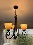 Hampton Bay Renae 3-LIGHT Oil Rubbed Bronze Chandelier With Amber Glass Shades. Fixed Price $29.00.