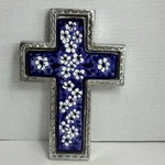 Vintage La Carte Ceramic Hand Painted Cross Metal Frame Blue & White Floral. Fixed Price $30.99.