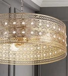 Gold Drum Pendant Ceiling Light, Crystal Accents, Detailed Metal Work. Fixed Price $150.00.
