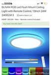 Blnan 13IN 24W 2400LM Led Flush Mount Ceiling Light Rgb Dimmable Remote. Fixed Price $35.00.