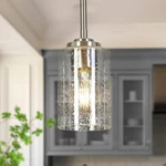Lnc 1-LIGHT Silver Nickel Mini Pendant W/ Clear Seeded Glass Shade. Fixed Price $39.95.