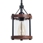 Farmhouse Pendant Light In Wood And Metal Cage, Rustic Brown Lig.... Fixed Price $66.85.