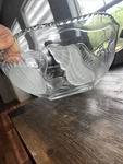 Vtg. Oval Glass Bowl With Raised Sea Shell Ocean Design On Side 11 1/4. Fixed Price $45.85.