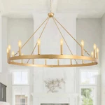 Puzhi Home 48" Gold Wagon Wheel Chandelier 16-LIGHT Farmhouse Ceiling. Fixed Price $113.99.