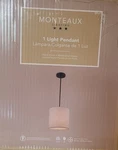 Monteaux Lighting 10 In. 1-LIGHT Black Drum Pendant Fixture W/ Linen Shade. Fixed Price $29.99.