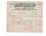 Aug 15 1924 Invoice Aird Don Co River St Troy Wrought Iron Pipe Plumbing. Fixed Price $20.00.