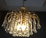 Venini 1970S Italian Waterfall Gilt Brass Crystal Chandelier Pendant Hall Light. Fixed Price $500.00.