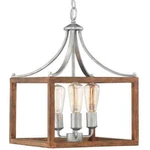 Hampton Bay Boswell Quarter 3-LIGHT Galvanized Pendant Chestnut Wood Accents. Fixed Price $109.95.